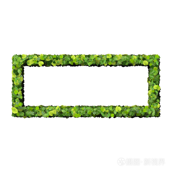 四合院,由孤立的白色背景上的绿色树叶制成的矩形.3d 渲染