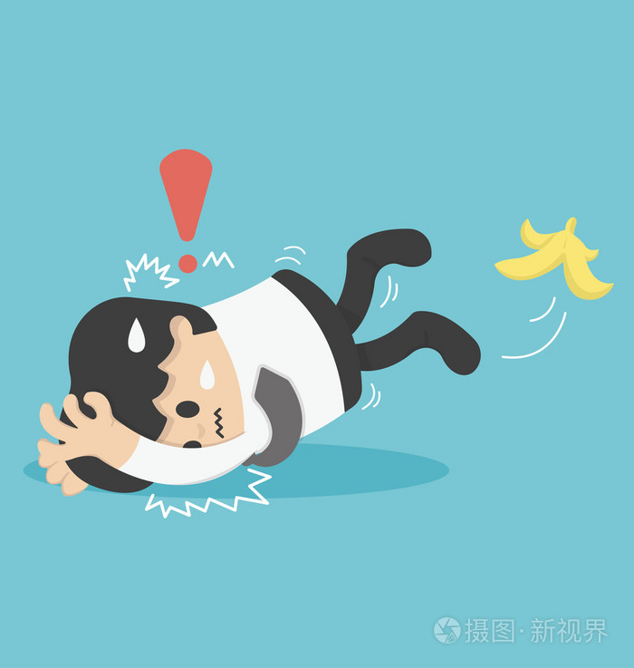 商人在香蕉上滑倒