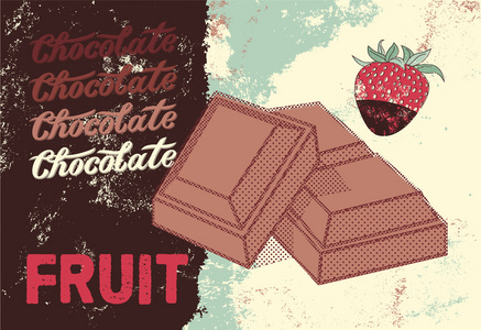 老式的巧克力包装设计。水果巧克力海报。矢量图