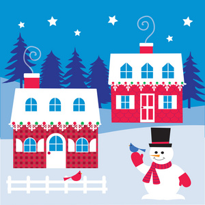 房子和雪人插图