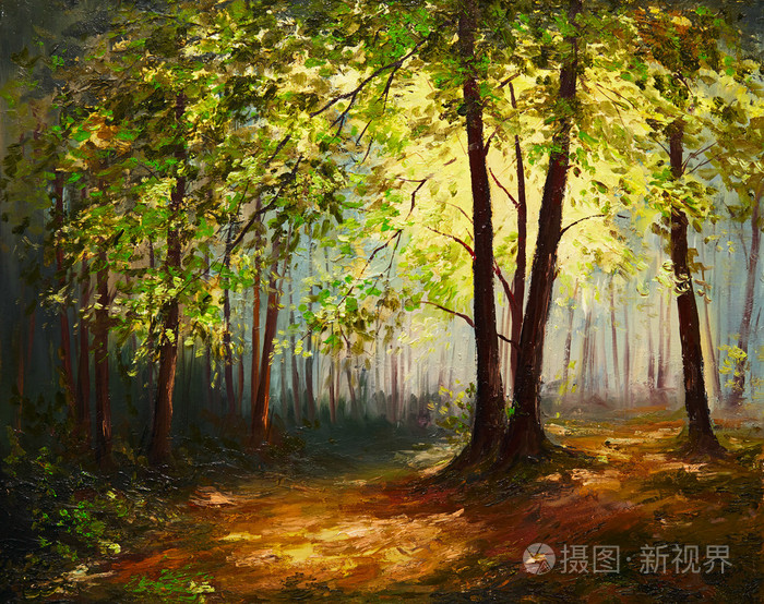油画风景夏季森林丰富多彩的抽象艺术照片-正版商用图片1ii5ku-摄图新视界