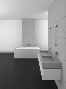 现代浴室与混凝土墙体和暗楼
