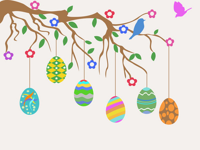 复活节彩蛋挂在树上