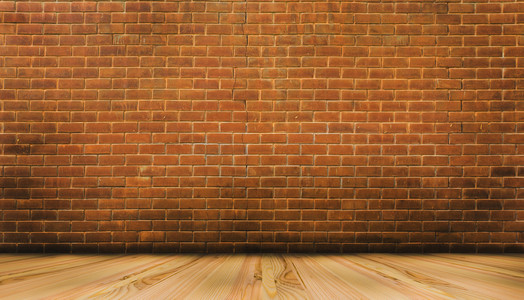 木地板和红砖砌成墙背景