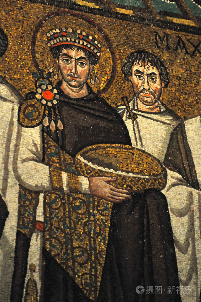 古代的拜占庭马赛克的皇帝查士丁尼的肖像