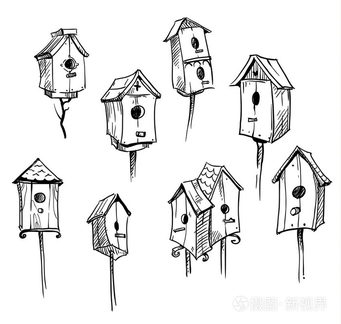 手绘鸟屋一套插画-正版商用图片1ij1kk-摄图新视界