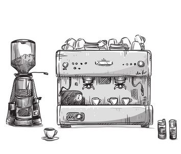 设置咖啡制作设备。咖啡机和粉碎机
