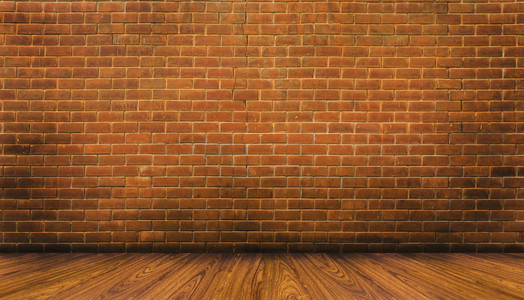 木地板和红砖砌成墙背景