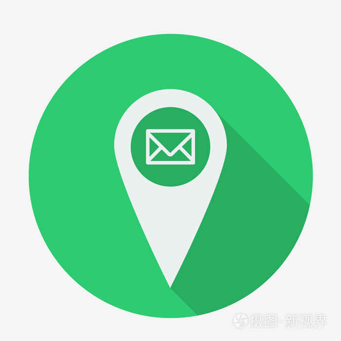 平面样式地理标记图标与长长的影子,矢量图