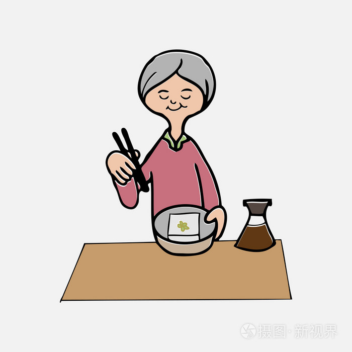 那位老太太有独自进餐插画-正版商用图片1ij9qk-摄图新视界