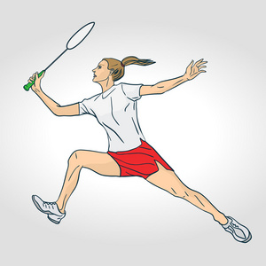 专业女子羽毛球运动员。多彩手工绘制字符