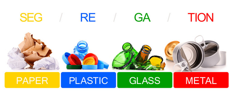 可回收的垃圾组成的玻璃 塑料 金属和纸张