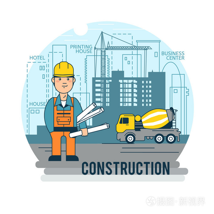 在一个建筑工地工程师插画-正版商用图片1ijeww-摄图新视界
