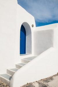 希腊圣托里尼岛上的白色蓝色民族建筑