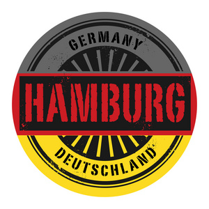 与文本德国,汉堡,向量 grunge 橡皮戳食品卡车节彩色标志模板的矢量集