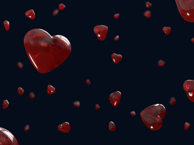 飞溅的玻璃碎片在情人节红心