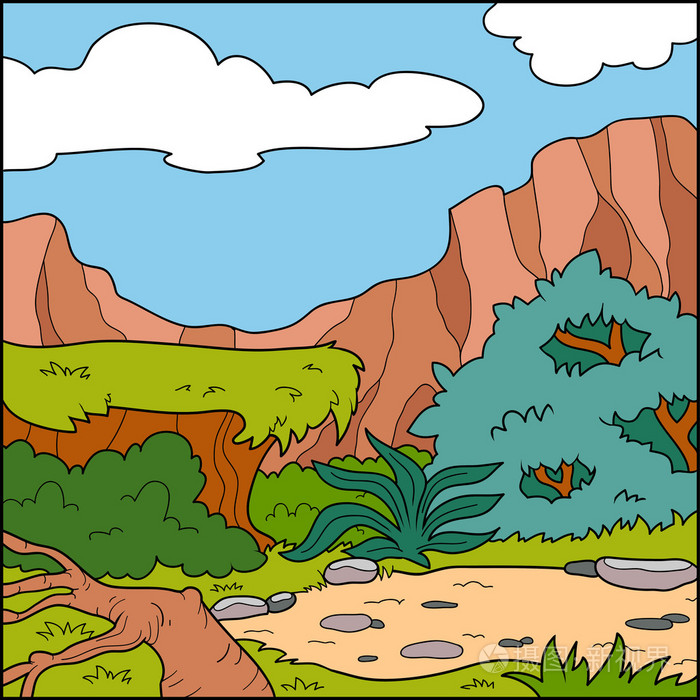 矢量插图自然背景(稀树草原)