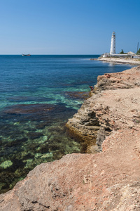 灯塔在克里米亚半岛的西部部分塔尔汉库特