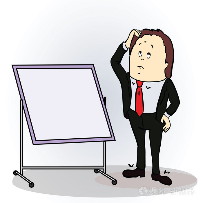矢量图的颜色卡通人物.思维商人指向空白广告牌