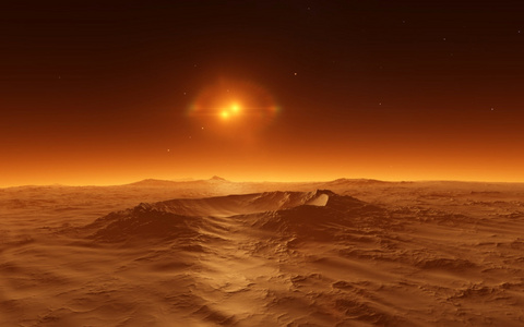火星行星表面的宇航员行星与恒星背景上火星火星上的生命太阳系火星.