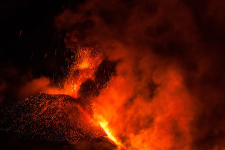 埃特纳火山喷发，熔岩流