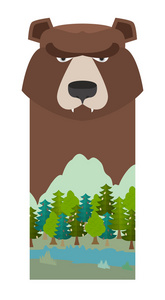 熊。头大灰熊。为保护区和森林公园的模板。el