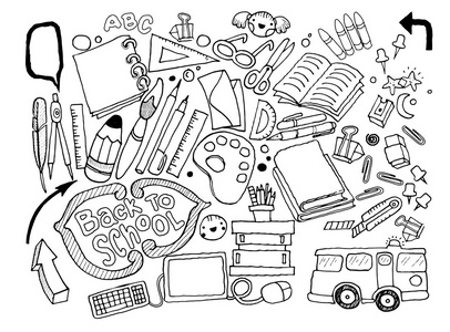 插画家工具手工绘制的嘟嘟文具套装,插画线工具绘图照片