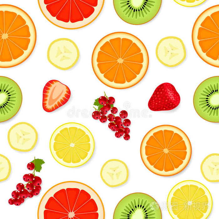 无缝图案搭配水果和浆果