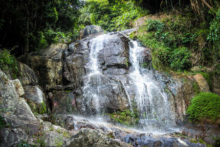 热带丛林中有游泳池的瀑布，