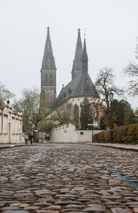 教堂 布拉格 天空 风景 古老的 阴天 秋天 路面 道路