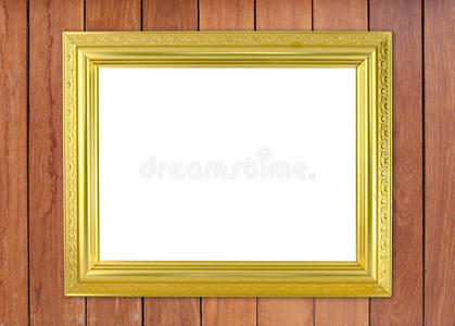 木墙上的空白金色框