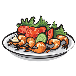 虾仁沙拉插画