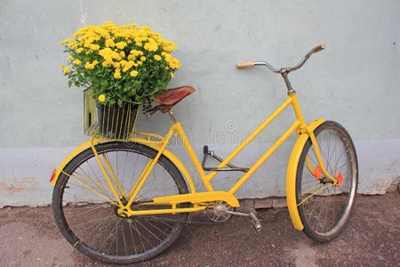 带自行车带花的复古自行车照片
