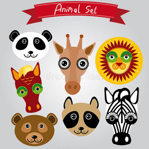 媒介动物集熊猫，长颈鹿，狮子，马，熊，浣熊，斑马