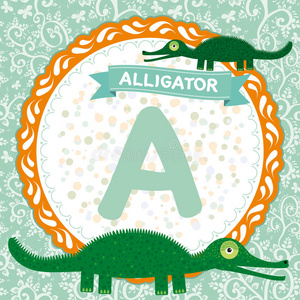 abc动物a是短吻鳄.儿童英语字母表.矢量照片