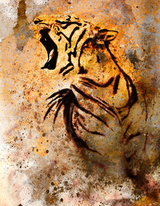 老虎的拼贴在色彩抽象背景 防锈结构 野生动物