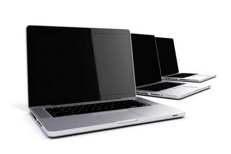 笔记本电脑在白色背景上的 3d 渲染