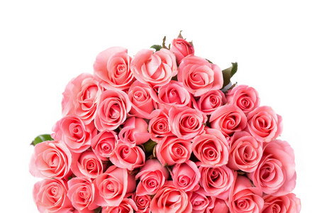 粉红玫瑰花束白色背景上