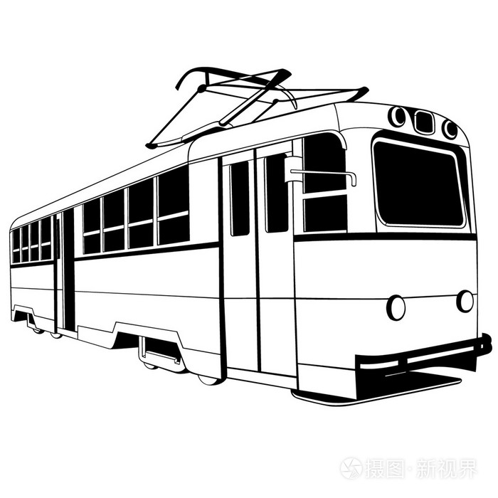 老式的城市电车插画-正版商用图片1isnja-摄图新视界