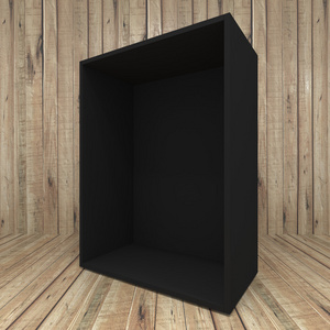 木制的背景上的空白黑箱。