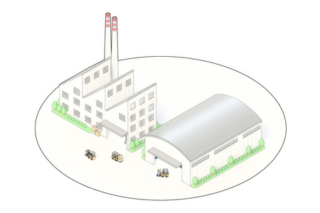 等轴视图的工厂和仓库图片