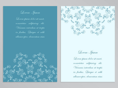 蓝色和白色传单与华丽的花卉图案