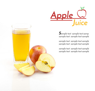 苹果汁和苹果带有示例文本在白色背景上片