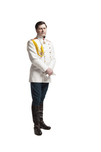 俄军官穿大衣的男人