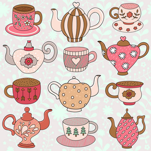 模式与茶杯和茶壶