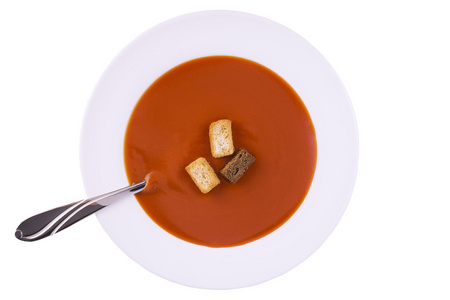 在一个白色的碗中的新鲜番茄汤