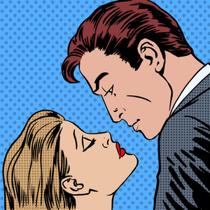 爱男人和女人的吻波普艺术漫画复古风格色调