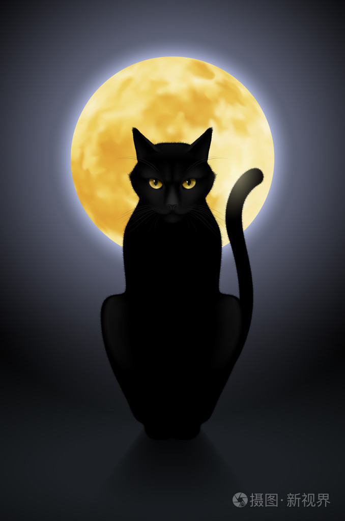 黑猫月亮背景插画 正版商用图片1itd2v 摄图新视界 黑猫月亮背景插画 正版商用图片1itd2v 摄图新视界