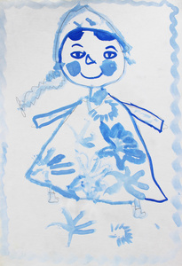 儿童画白皮书油漆和铅笔图