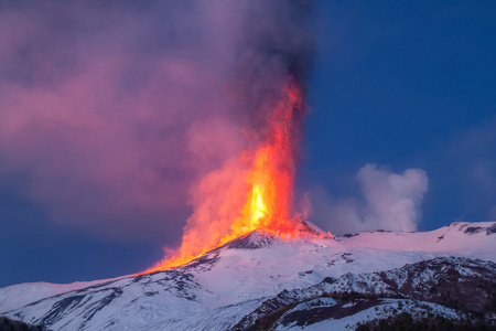 埃特纳火山喷发，熔岩流